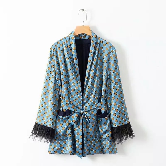 Blue printed kimono jacket - Picture 3 of 13